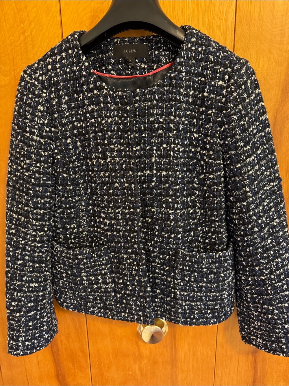 J. Crew Navy and White Tweed Cropped Blazer